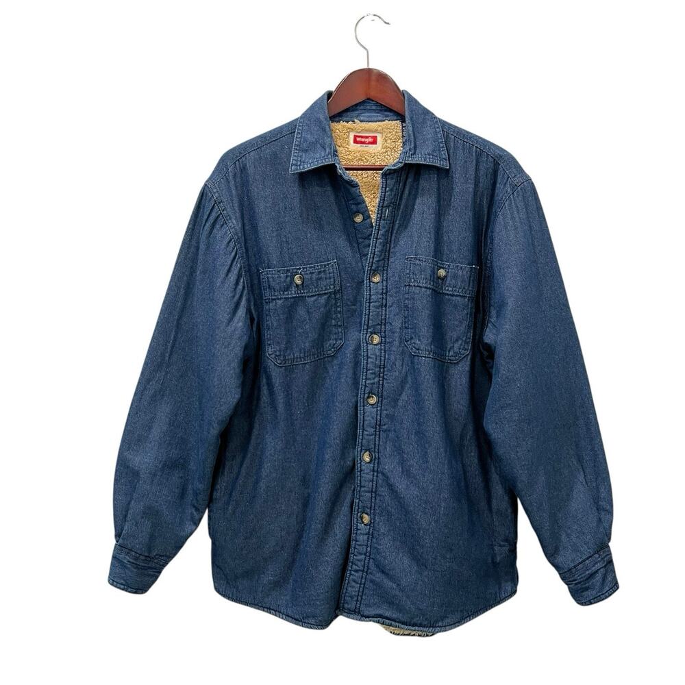 Wrangler Sherpa Lined Denim Shirt Jacket Men’s Button Front Coat Blue Medium